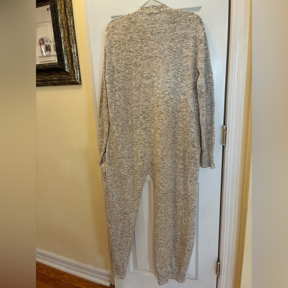 Zara Marled Neutral Open-Front Long Duster Cardigan with Split Back - Picture 5 of 9